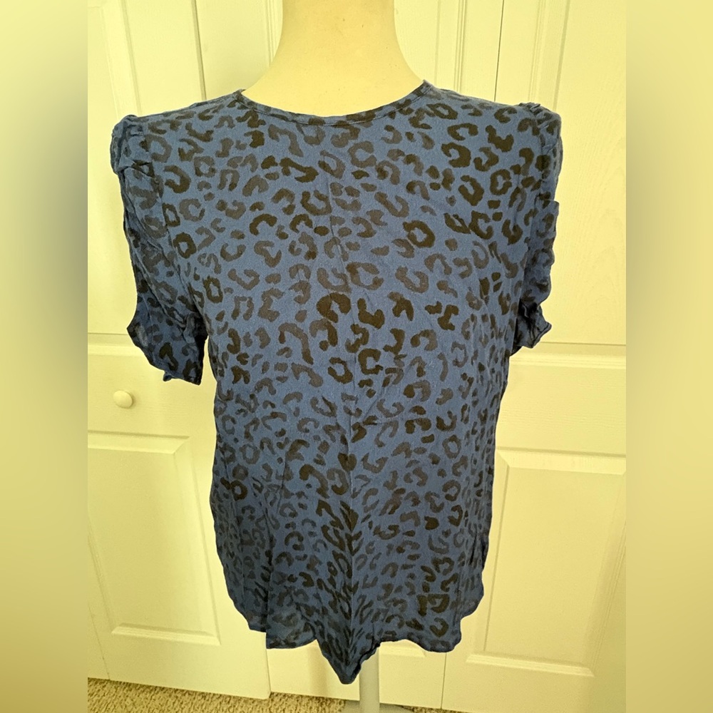 LOFT Blue and Black Leopard Print Blouse